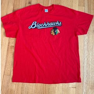 Chicago Blackhawks NHL Gildan Heavy Cotton Red Graphic T-Shirt Mens XL promo
